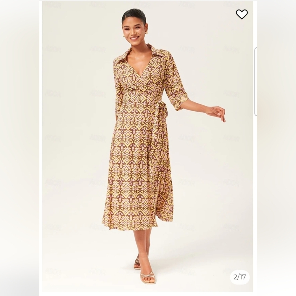 Ador Vintage Print Stretch Wrap Maxi Dress Size Small